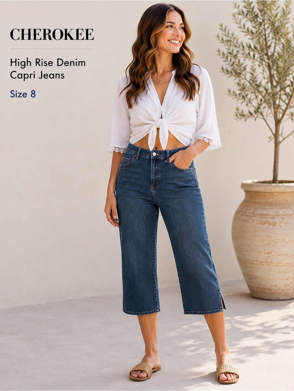 Cherokee High Rise Cropped Wide Leg Capri Jeans NWT Size 8 Blue